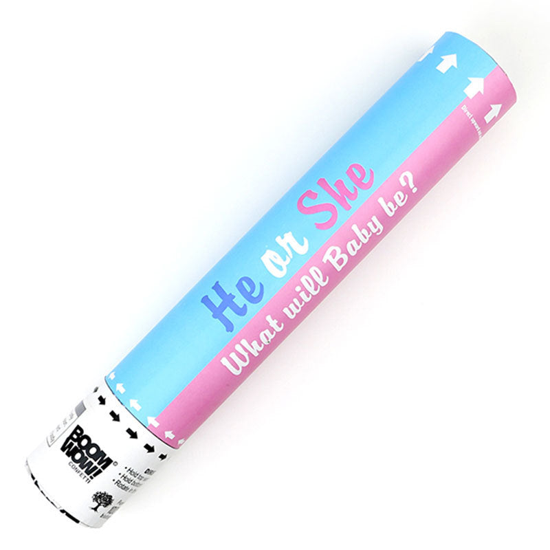 He or She Gender Reveal Party Cannon Filled with Colorful Confetti & Powder (Customizable)