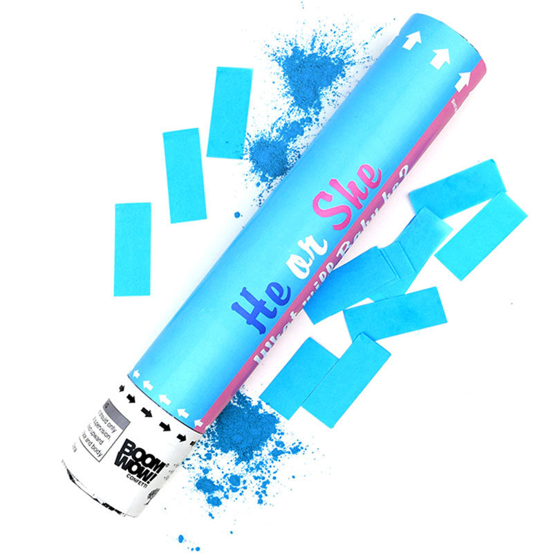 He or She Gender Reveal Party Cannon Filled with Colorful Confetti & Powder (Customizable)