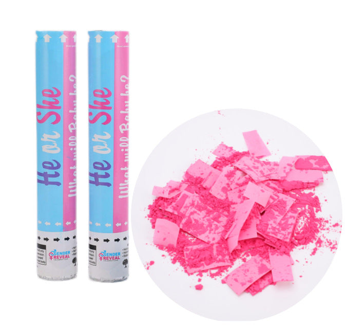 He or She Gender Reveal Party Cannon Filled with Colorful Confetti & Powder (Customizable)
