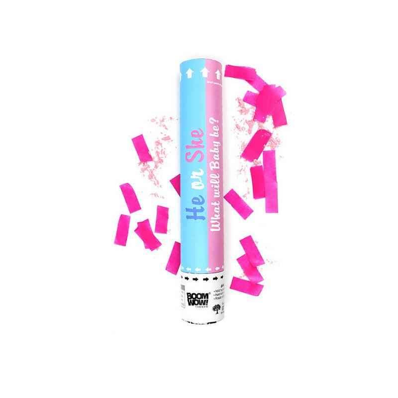 He or She Gender Reveal Party Cannon Filled with Colorful Confetti & Powder (Customizable)