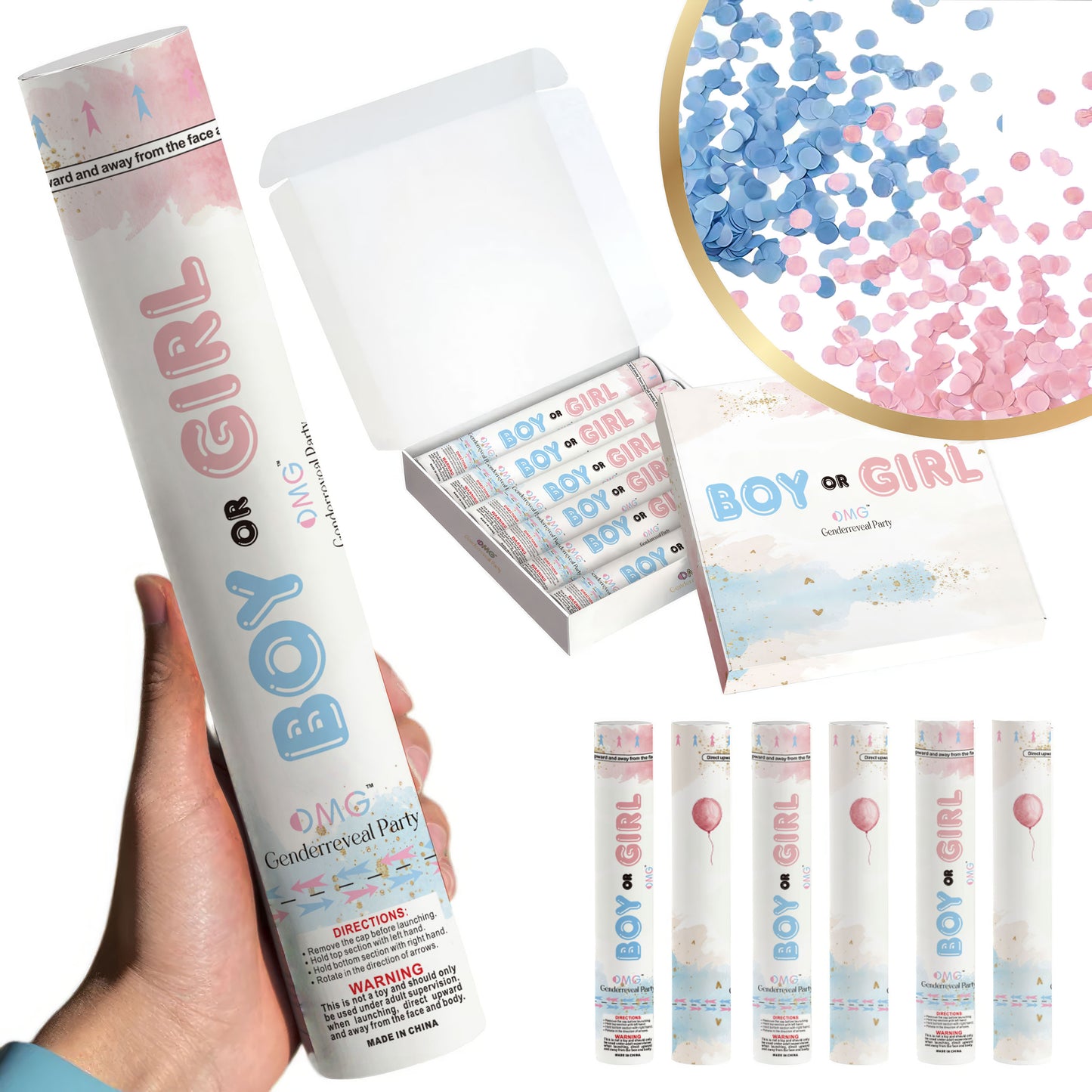 Cañón de confeti personalizado con diseño gratuito y entrega a nivel mundial