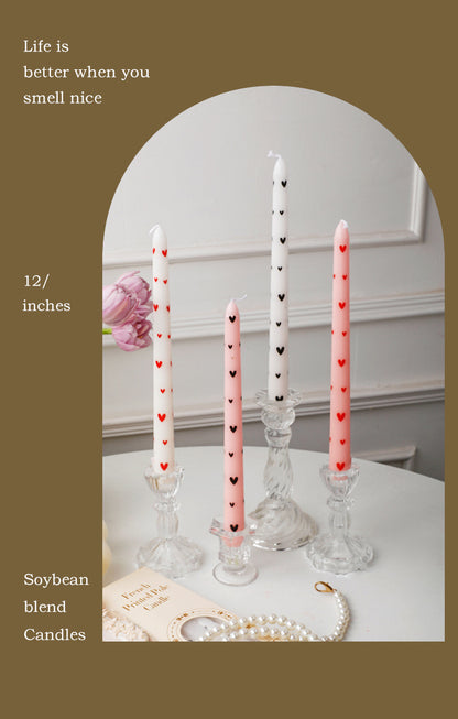 25cm 12inches Heart-Printed Candle: Ideal for Valentine's, Weddings, Smokeless