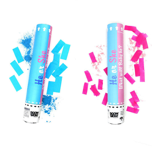 He or She Gender Reveal Party Cannon Filled with Colorful Confetti & Powder (Customizable)