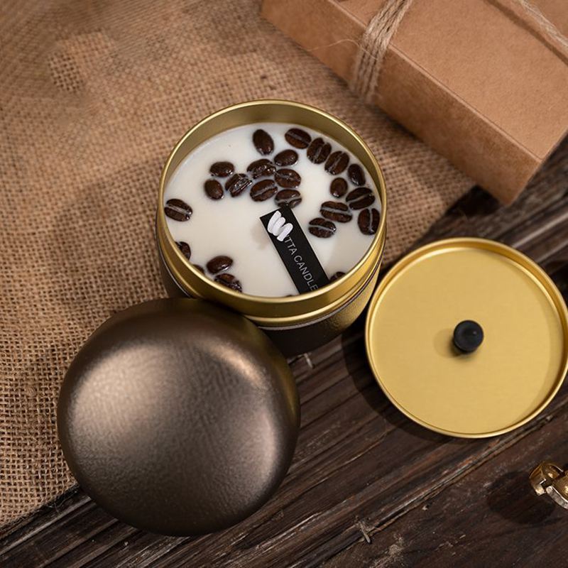 NC0001 Tin Can Coffee Bean Aromatherapy Candle Jar with Lid Romantic Atmosphere Gift Christmas Scented Soy Wax