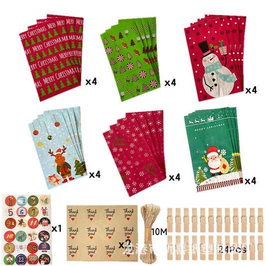 NP0002 52 pcs Christmas DIY Countdown Calendar Kraft Paper Bag Party Candy Bag Amazon Wholesale